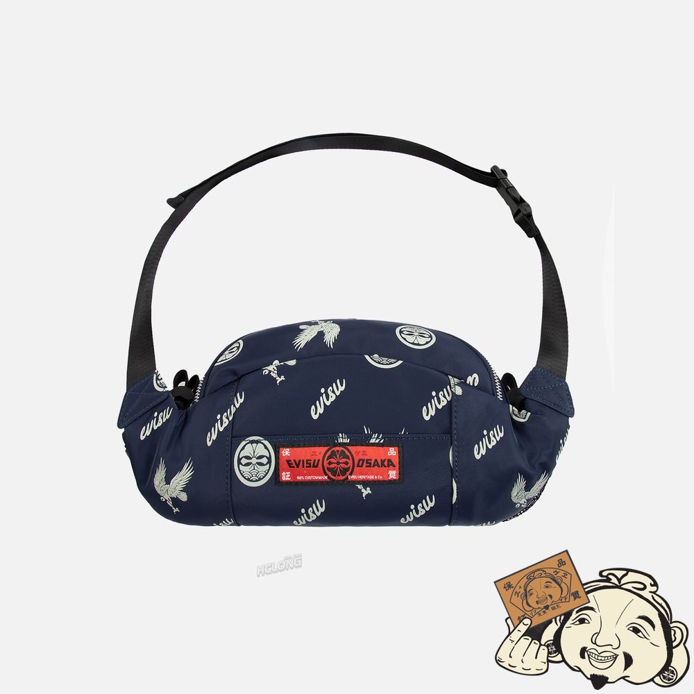 Women Evisu ALLOVER EAGLE AND KAMON PRINT BELT BAG Bleu Marine | 328GAEJOC