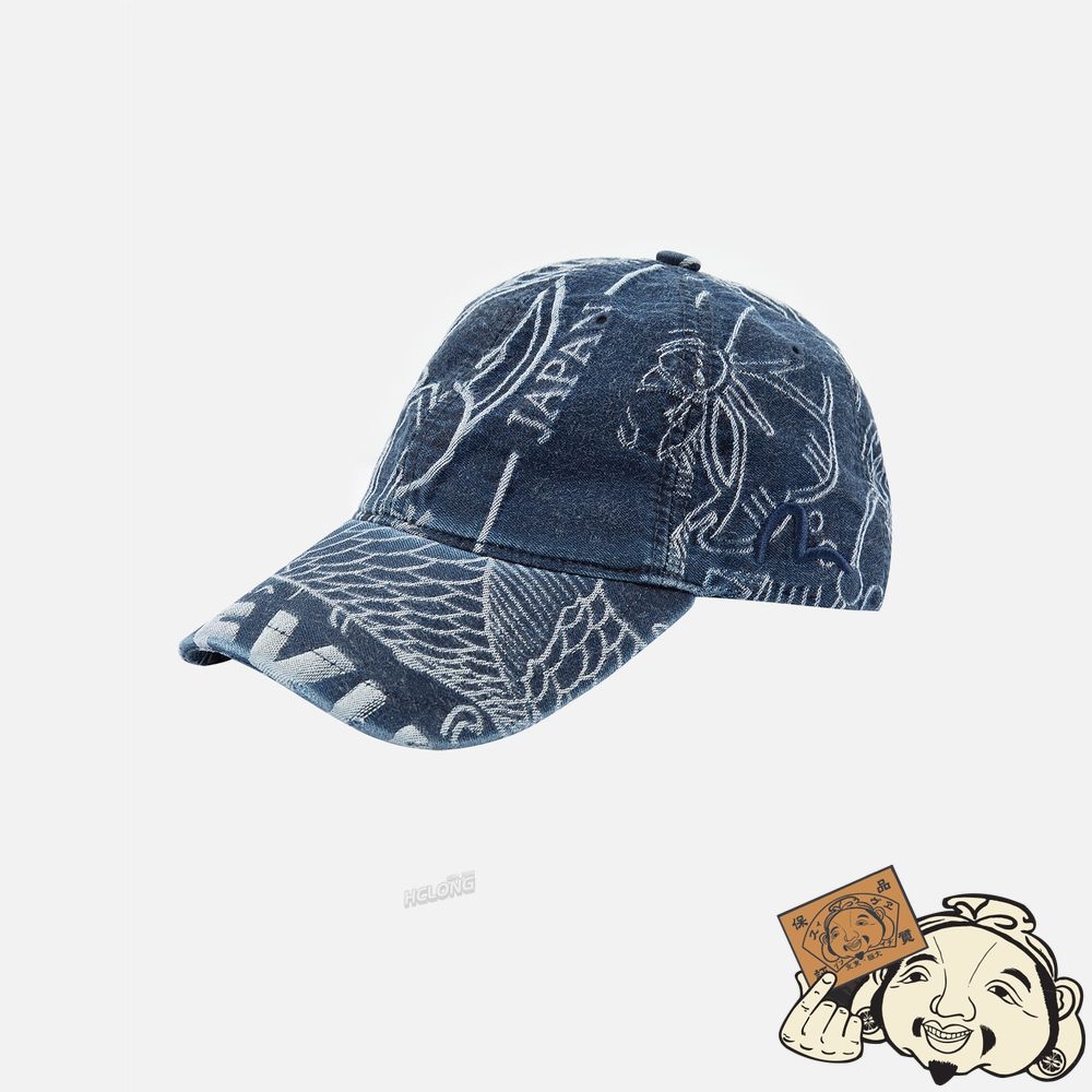 Women Evisu ALLOVER JAPANESE PATTERN JACQUARD CAP Indigo | 580RBIMZT