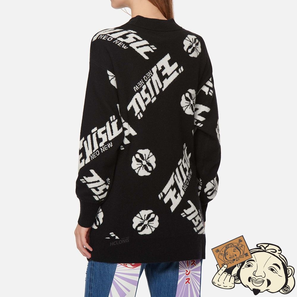 Women Evisu ALLOVER KAMON AND LOGO JACQUARD SWEATER Noir | 126LYMDGB