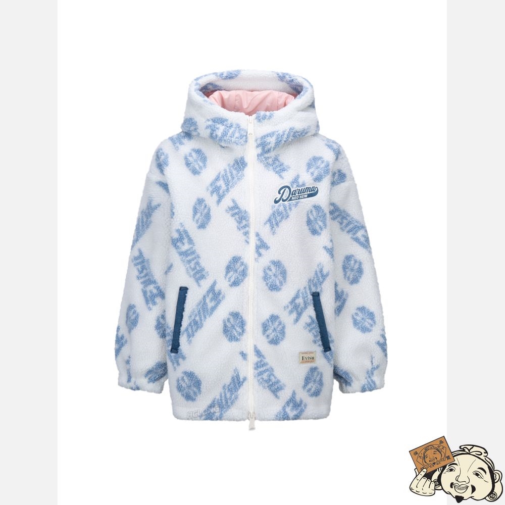 Women Evisu ALLOVER LOGO AND KAMON JACQUARD SHERPA PADDED JACKET Blanche | 837RZQSAG