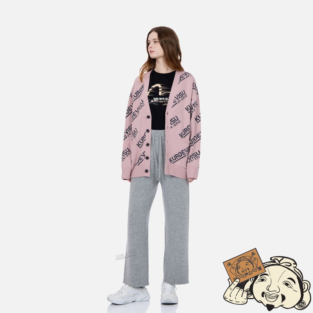 Women Evisu ALLOVER LOGO INTARSIA CARDIGAN Rose | 658XZWULQ