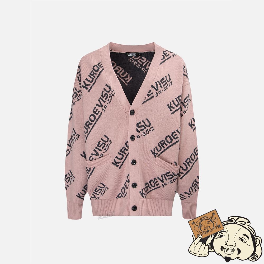Women Evisu ALLOVER LOGO INTARSIA CARDIGAN Rose | 658XZWULQ