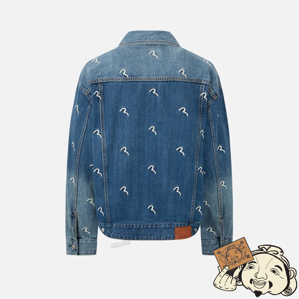 Women Evisu ALLOVER SEAGULL EMBROIDERY DENIM JACKET Indigo | 629JLMQBY