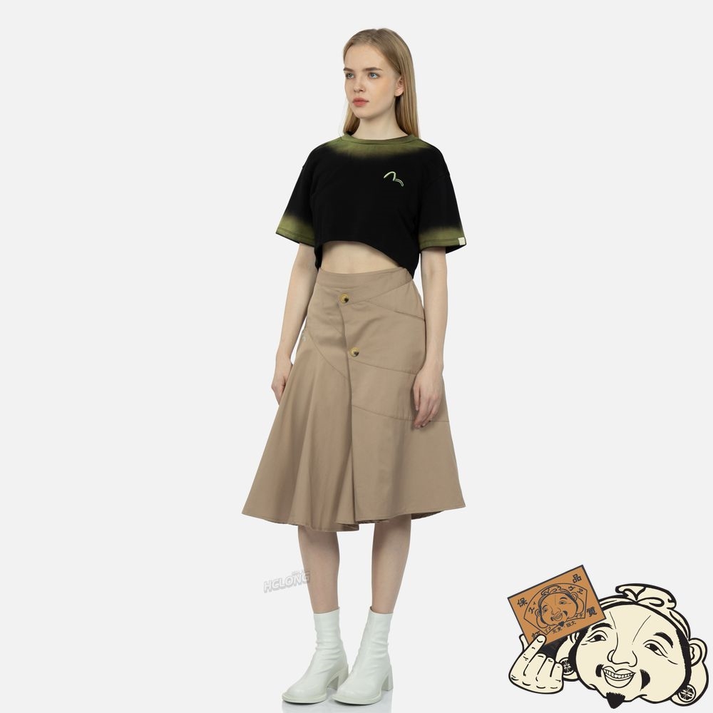 Women Evisu ASYMMETRIC A-LINE WRAP SKIRT Kaki | 628NAVXJU