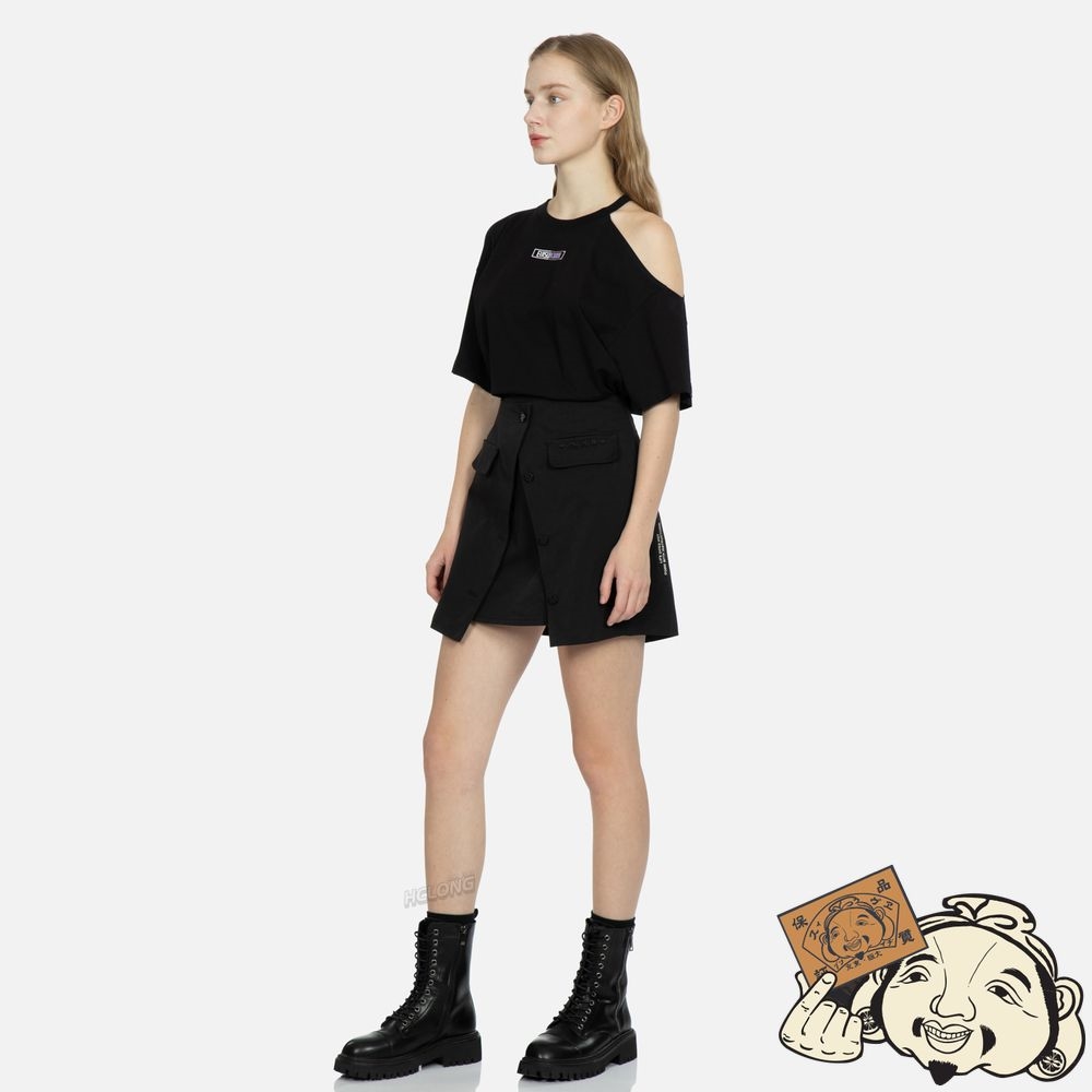 Women Evisu A-LINE WRAP MINI SKIRT Noir | 476DNFWPK