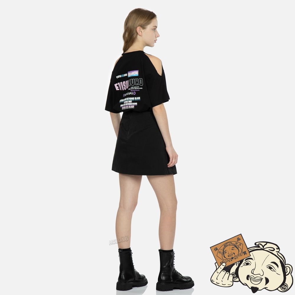 Women Evisu A-LINE WRAP MINI SKIRT Noir | 476DNFWPK
