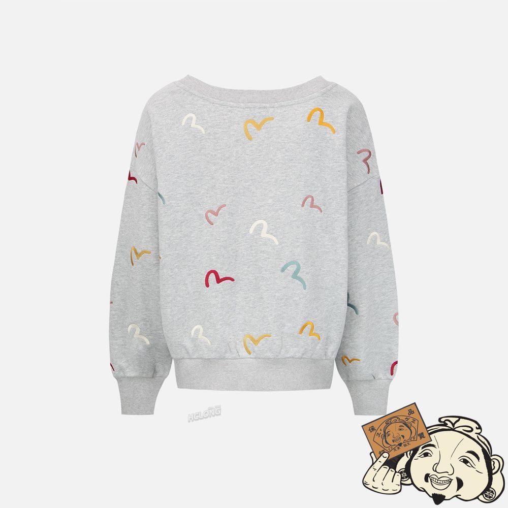 Women Evisu Allover Multi-color Seagull Embroidery Sweatshirt Grise | 985WBKPZL