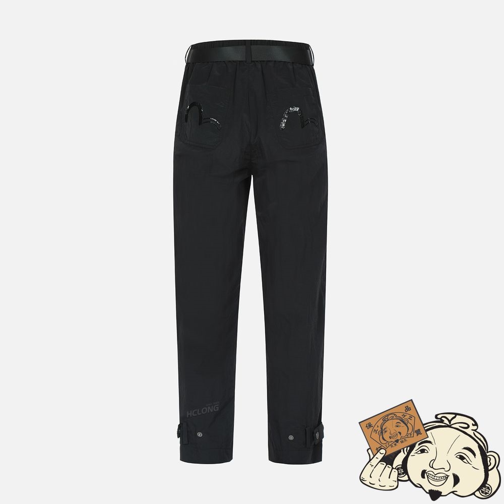 Women Evisu BELTED CUFF TAPERED PANTS Noir | 735EIQUVX