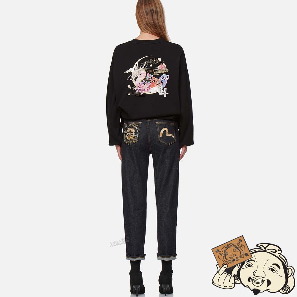 Women Evisu BROCADE KAMON AND SEAGULL APPLIQUÉ STRAIGHT LEG JEANS Indigo | 174UAHZNI