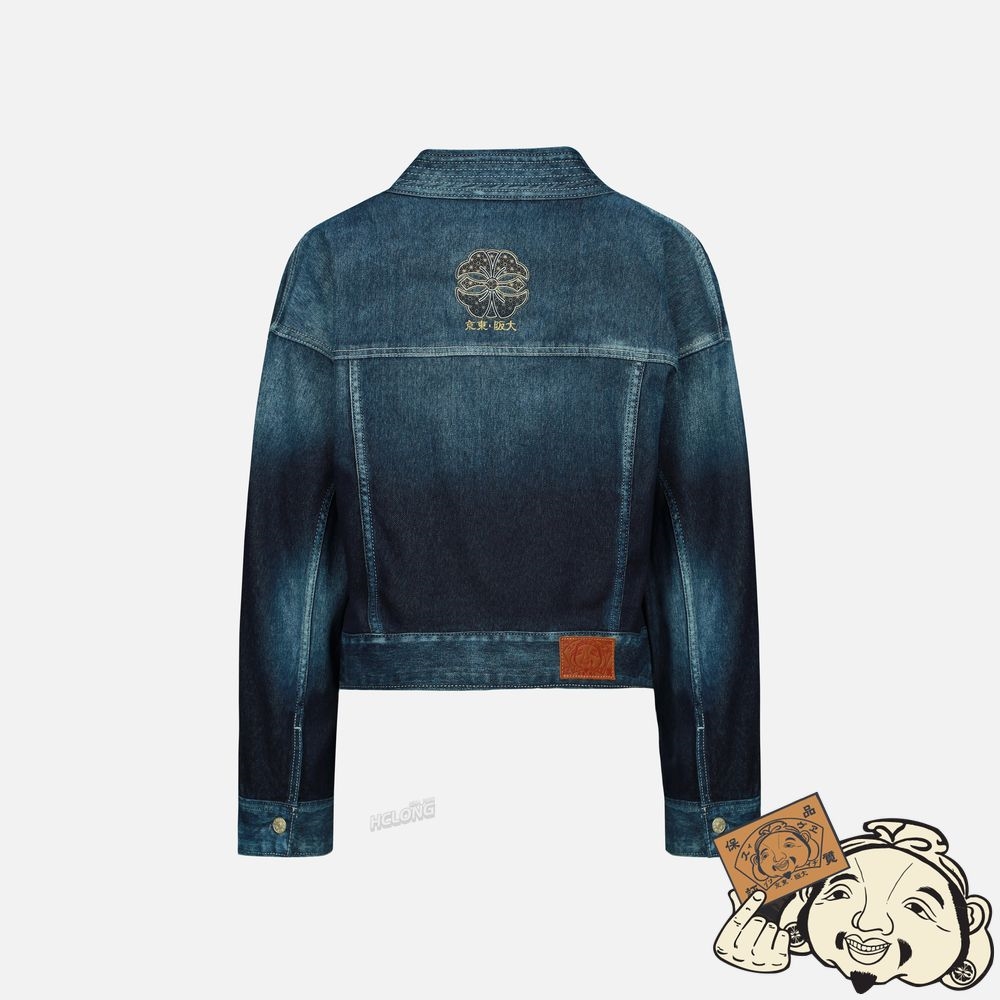 Women Evisu BROCADE-PATTERN SEAGULL AND KAMON APPLIQUÉ DENIM KIMONO JACKET Indigo | 978MZXUWE
