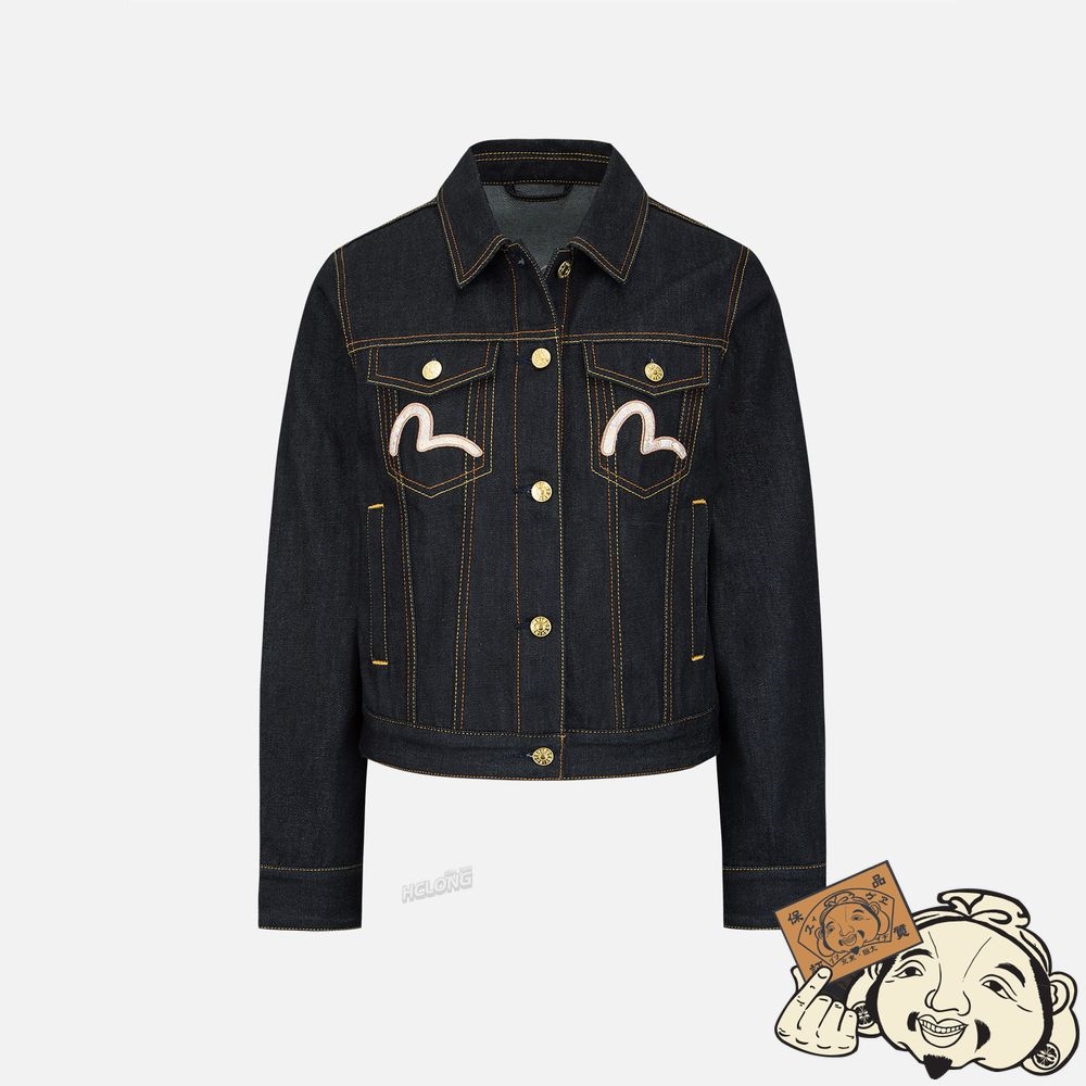 Women Evisu BROCADE SEAGULL AND DAICOCK APPLIQUÉ DENIM JACKET Indigo | 819YRDMVO