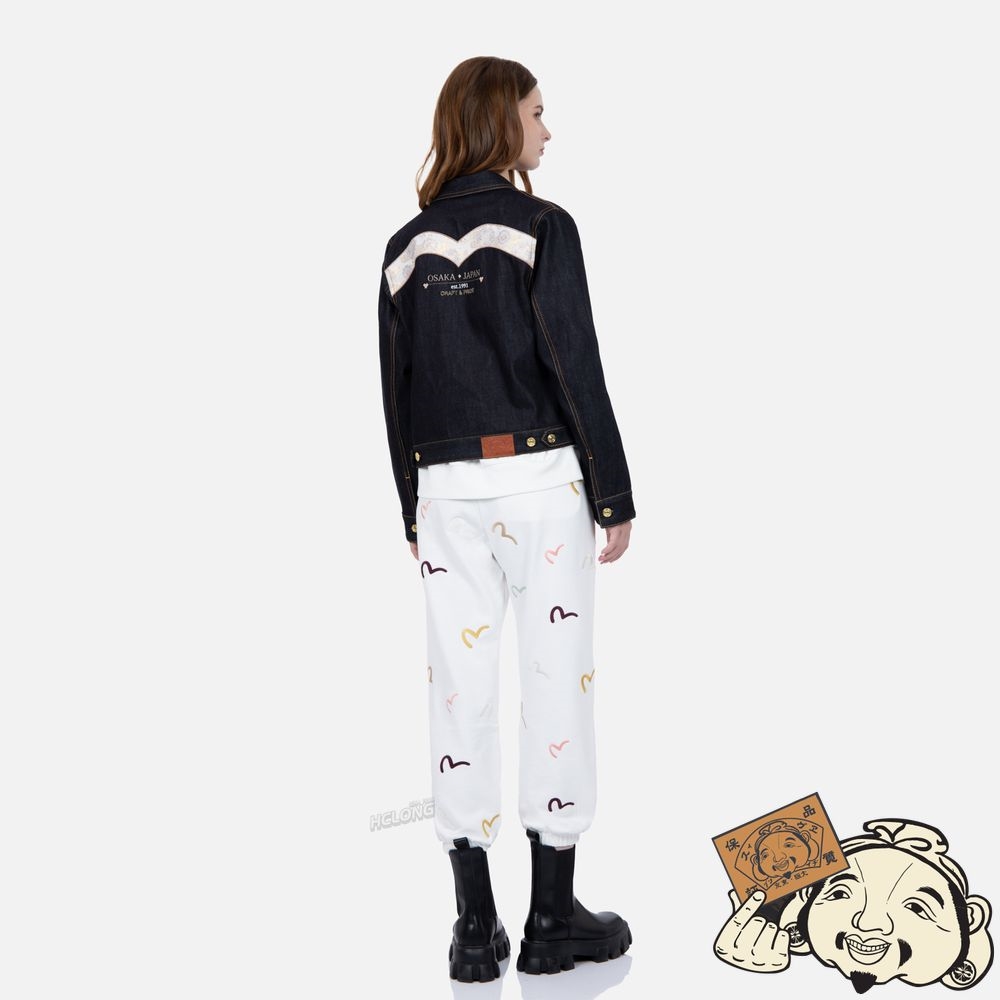 Women Evisu BROCADE SEAGULL AND DAICOCK APPLIQUÉ DENIM JACKET Indigo | 819YRDMVO