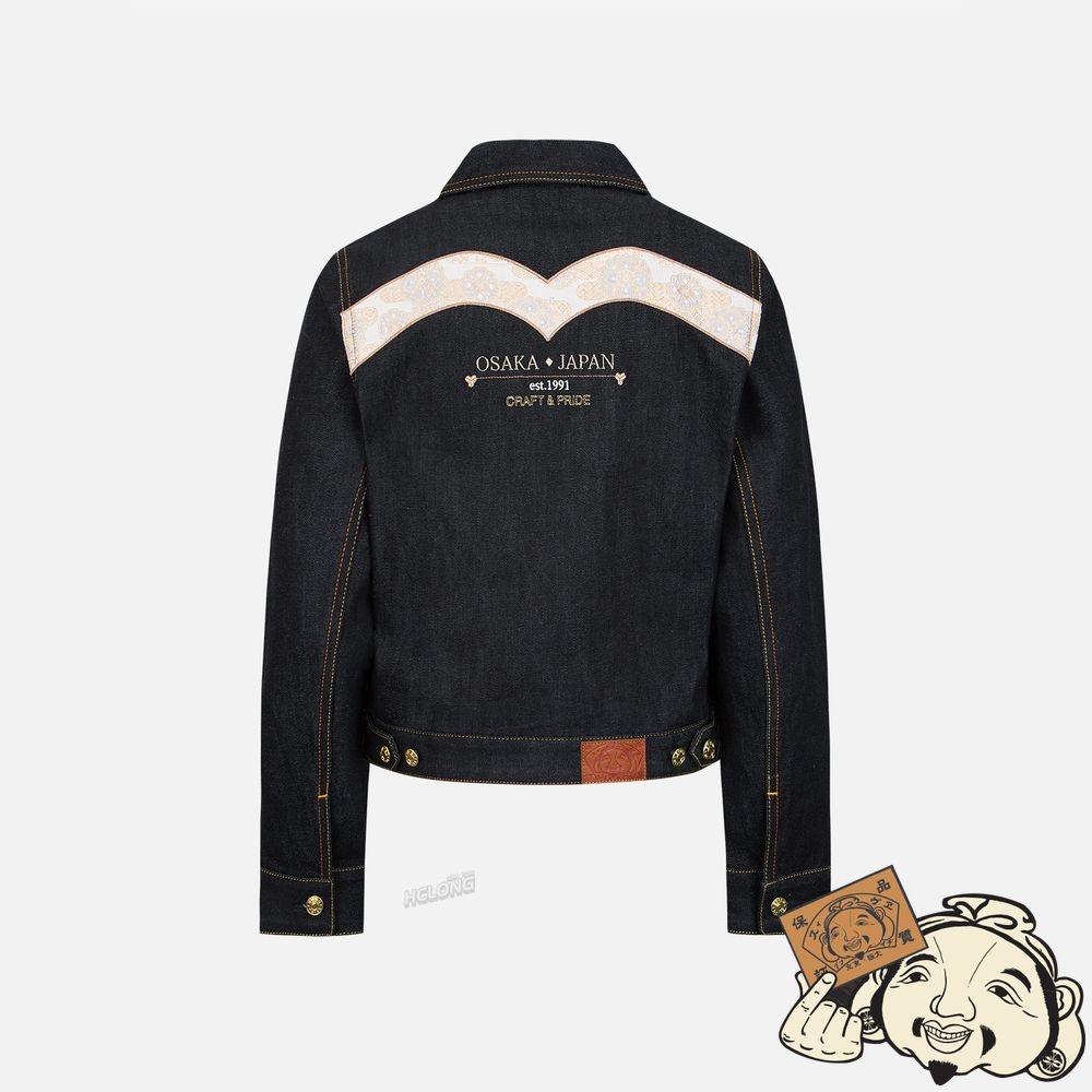 Women Evisu BROCADE SEAGULL AND DAICOCK APPLIQUÉ DENIM JACKET Indigo | 819YRDMVO