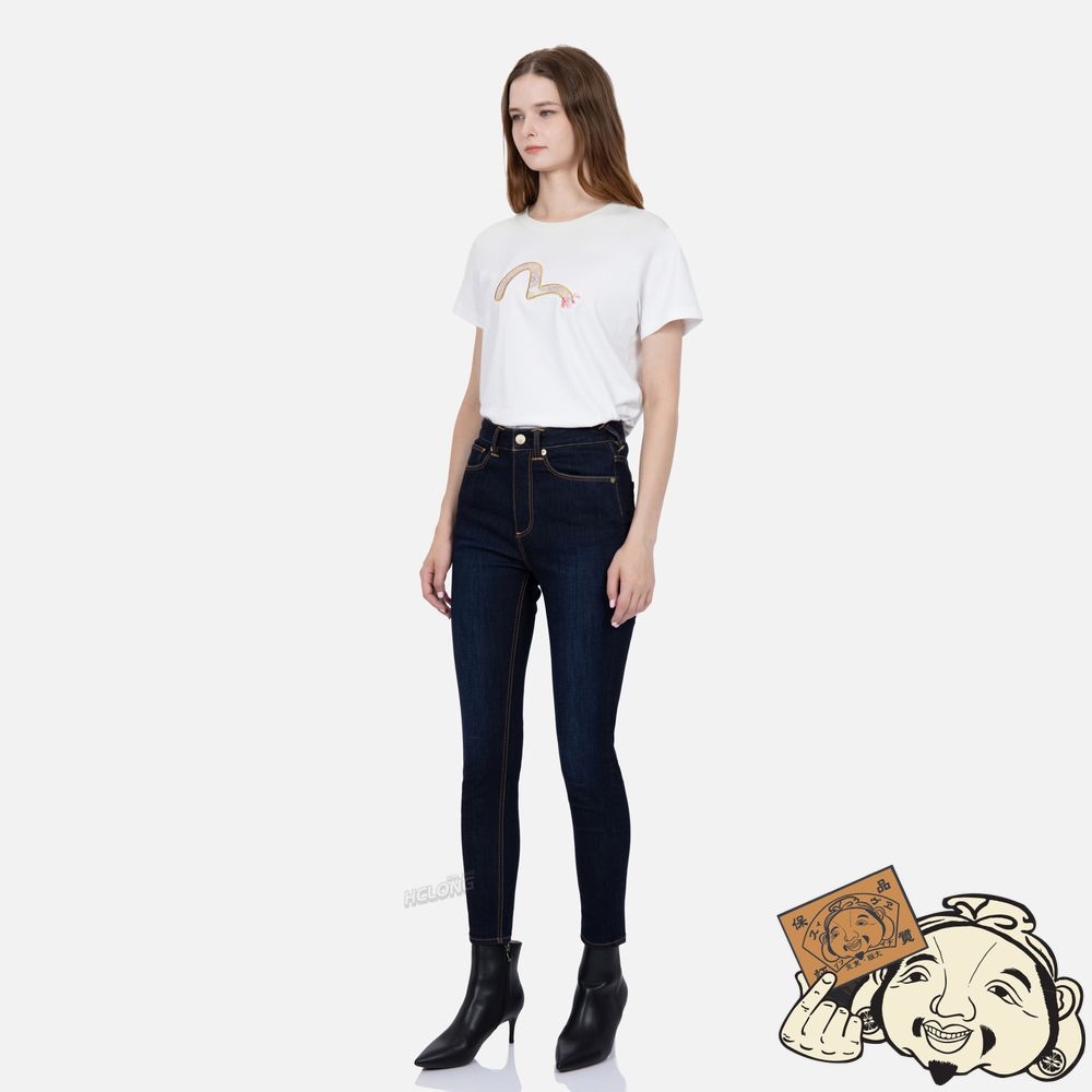 Women Evisu BROCADE SEAGULL AND KAMON APPLIQUÉ SKINNY JEANS Indigo | 095EYVKHW