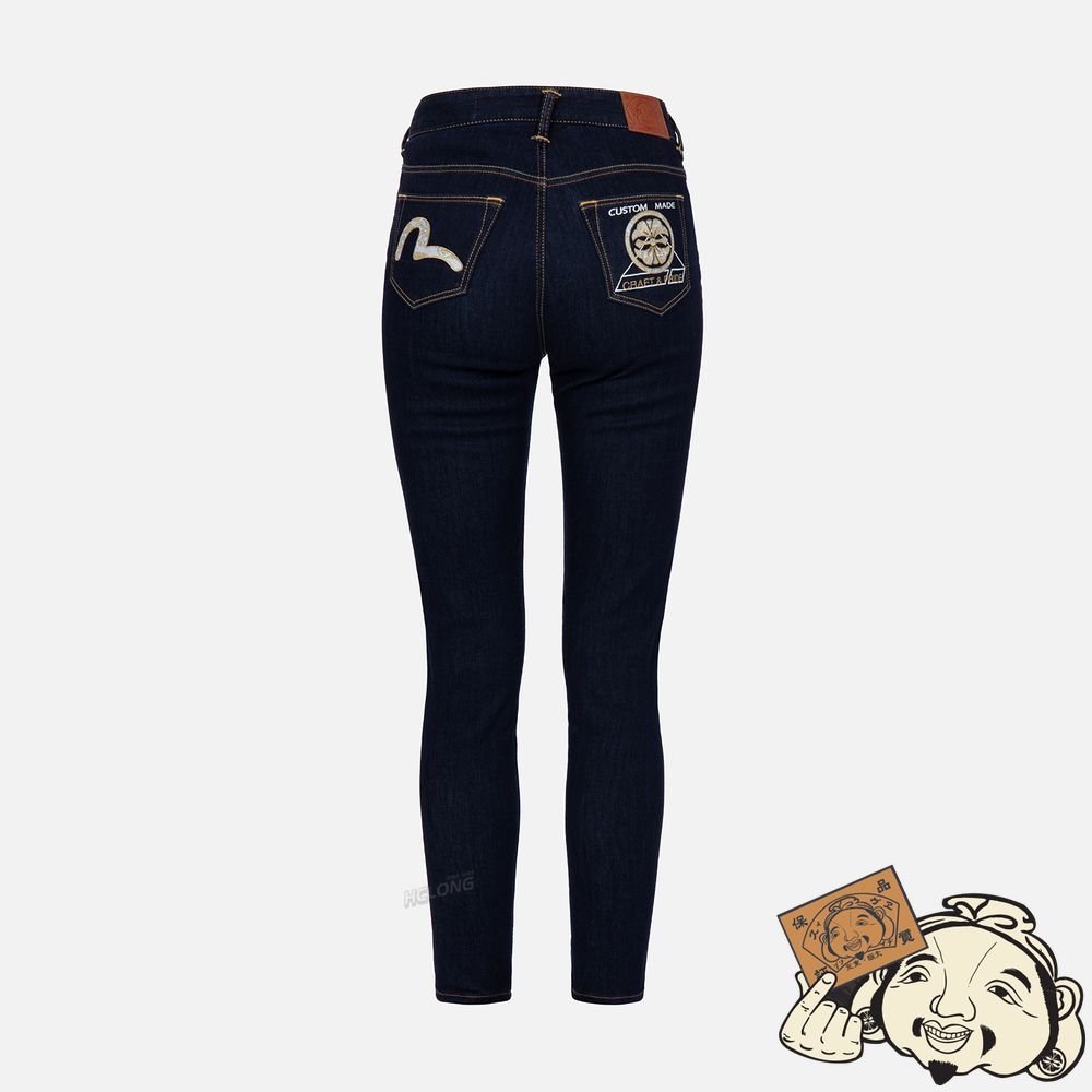 Women Evisu BROCADE SEAGULL AND KAMON APPLIQUÉ SKINNY JEANS Indigo | 095EYVKHW