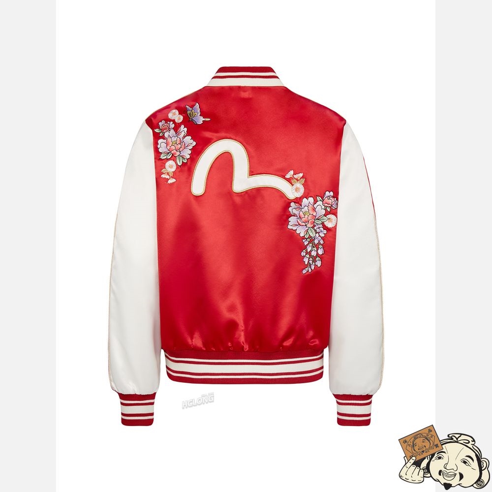 Women Evisu BUTTERFLY AND FLORAL EMBROIDERED SOUVENIR JACKET Rouge | 490HDXUJS