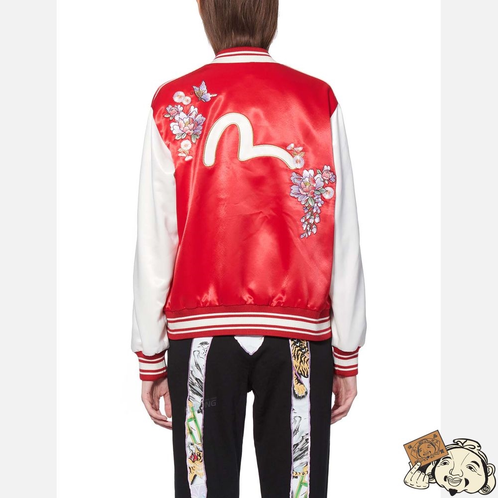 Women Evisu BUTTERFLY AND FLORAL EMBROIDERED SOUVENIR JACKET Rouge | 490HDXUJS