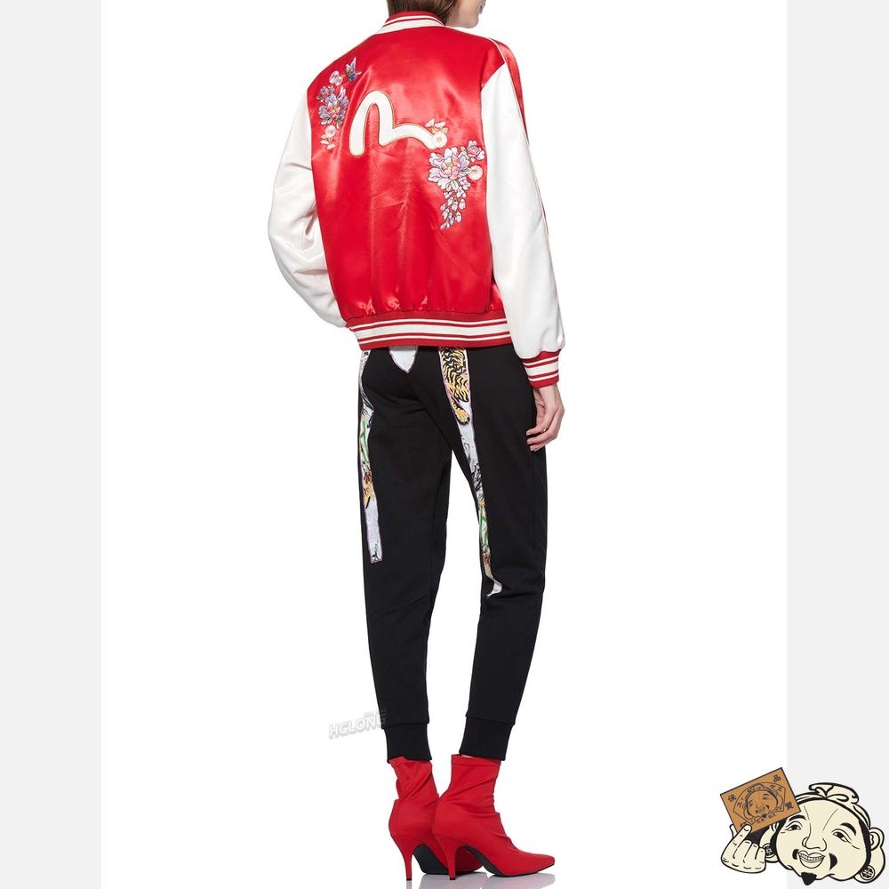 Women Evisu BUTTERFLY AND FLORAL EMBROIDERED SOUVENIR JACKET Rouge | 490HDXUJS