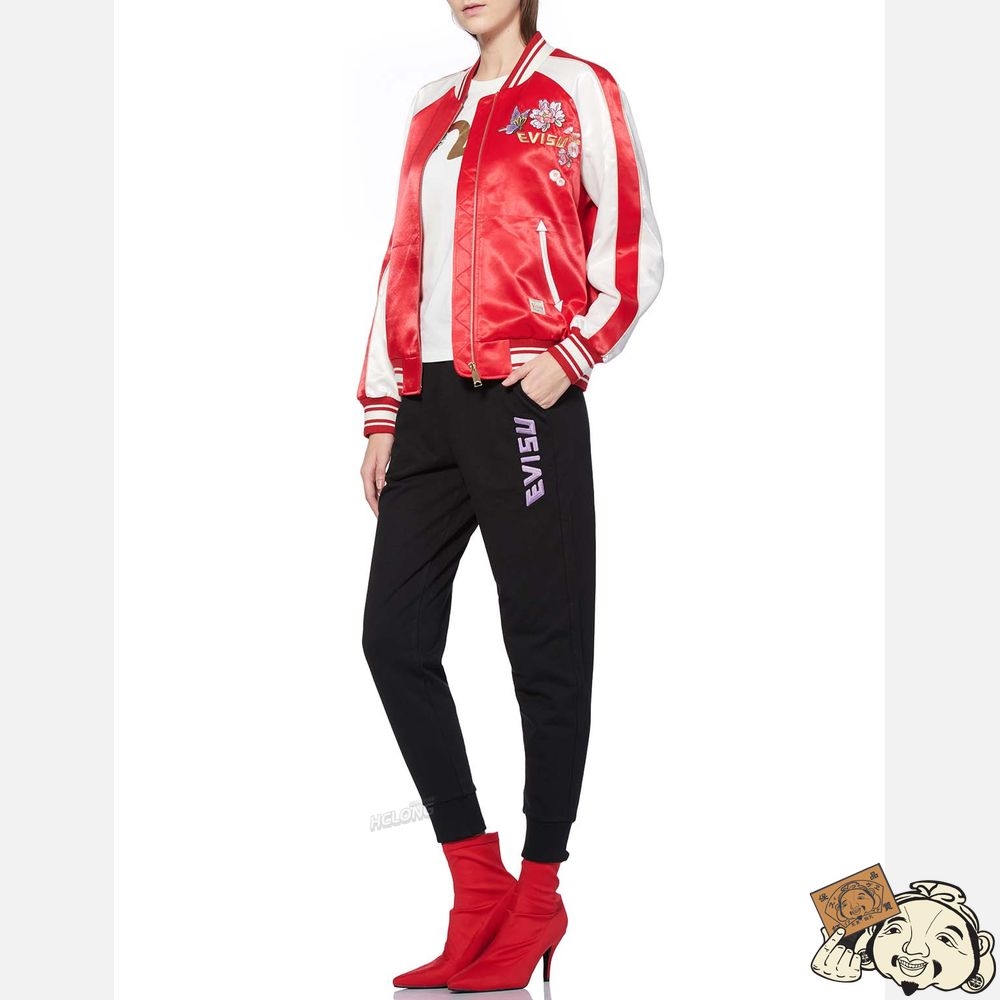 Women Evisu BUTTERFLY AND FLORAL EMBROIDERED SOUVENIR JACKET Rouge | 490HDXUJS