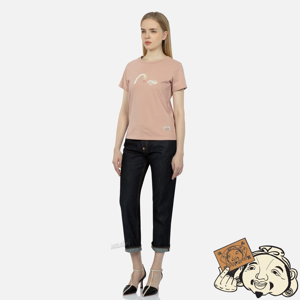 Women Evisu Brocade Seagull Appliqué T-shirt Rose | 201IZCJUW