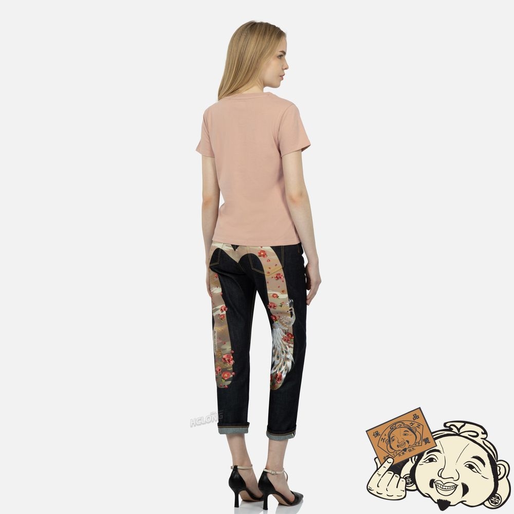 Women Evisu Brocade Seagull Appliqué T-shirt Rose | 201IZCJUW