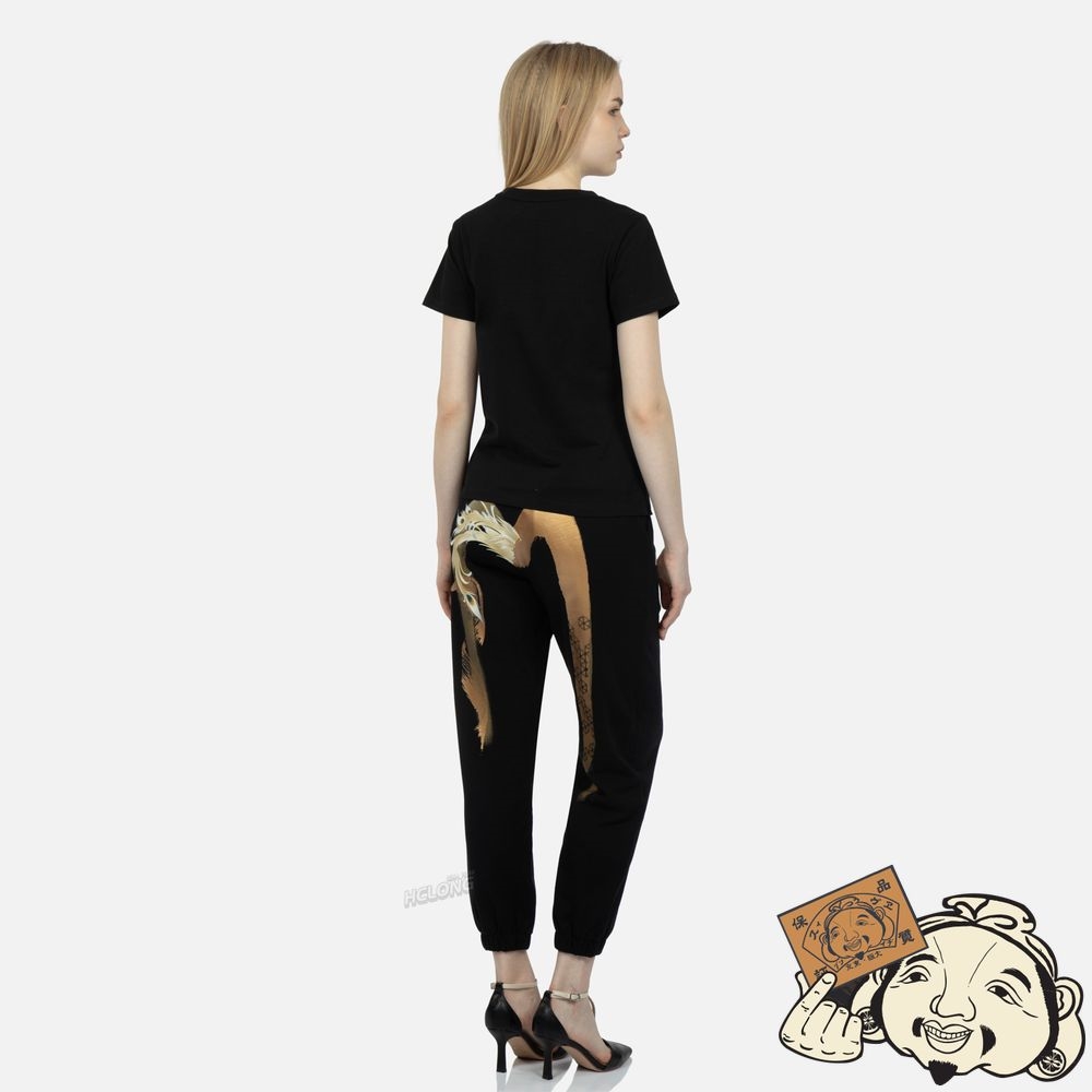 Women Evisu Brocade Seagull Appliqué T-shirt Noir | 496MTFILO
