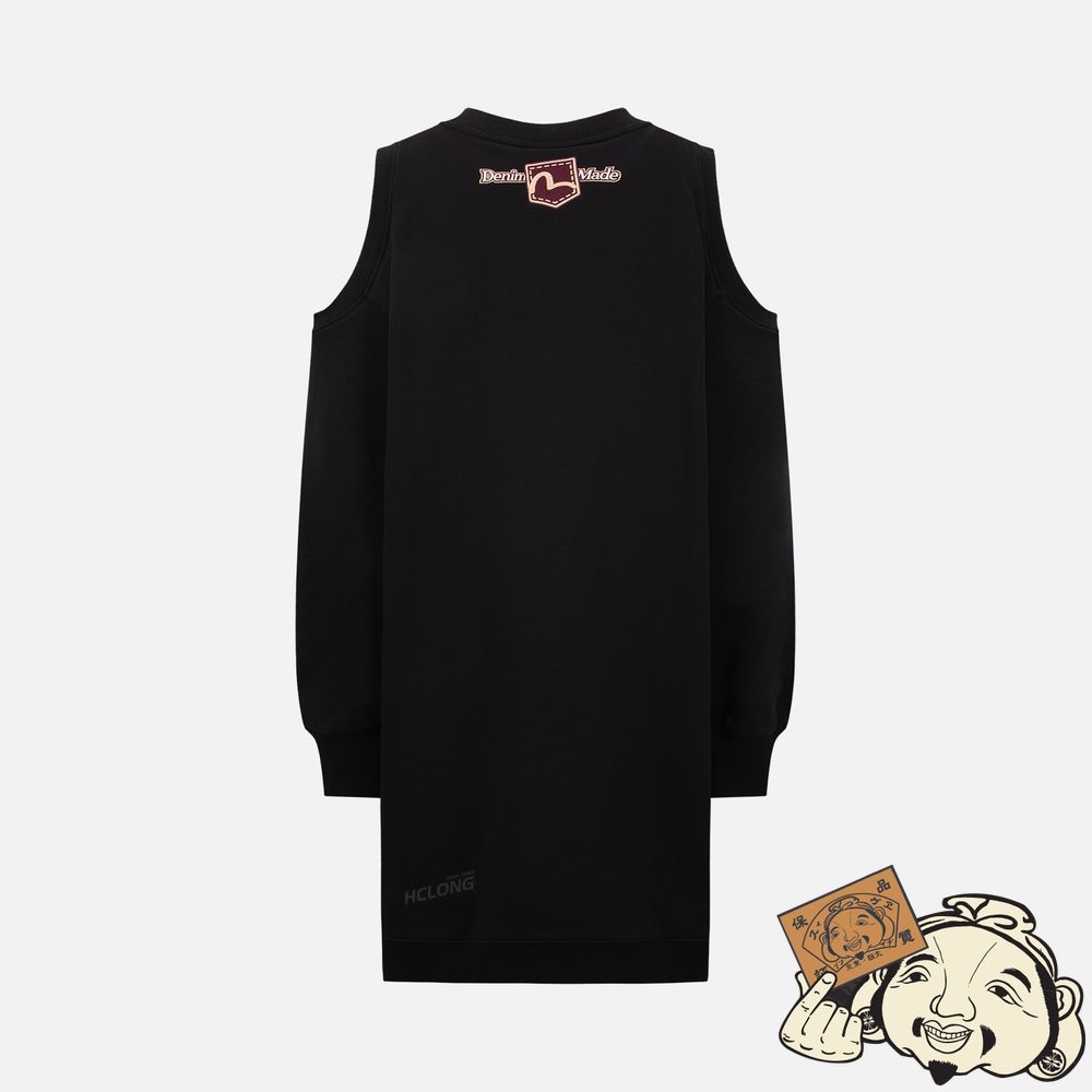 Women Evisu COLD SHOULDER SWEATSHIRT DRESS Noir | 189GHFWYR