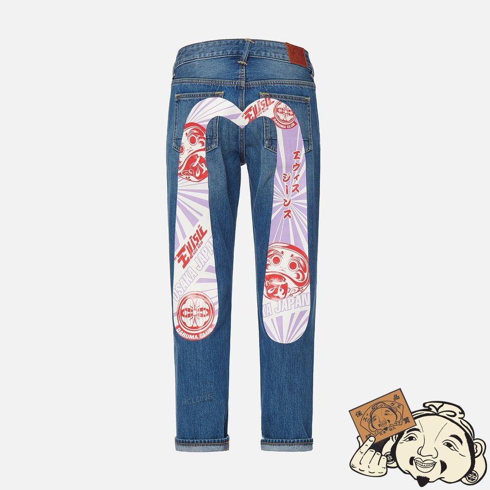 Women Evisu DARUMA AND KAMON DAICOCK BOYFRIEND JEANS Indigo | 920YJBMXQ