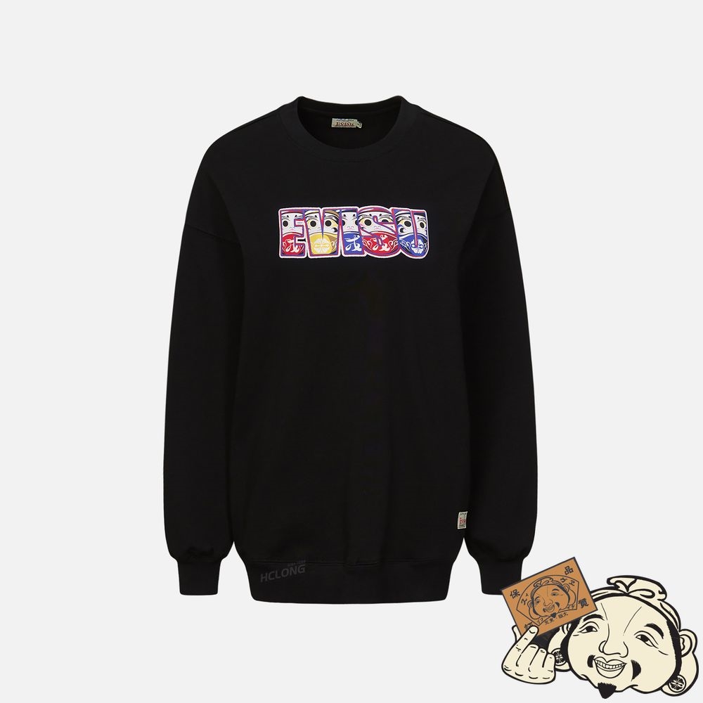 Women Evisu DARUMA AND KAMON PRINT SWEATSHIRT Noir | 824ZHCMNK