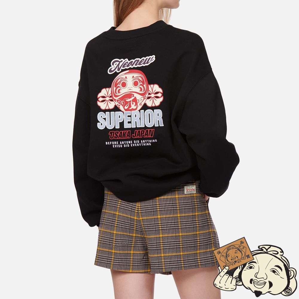 Women Evisu DARUMA AND KAMON PRINT SWEATSHIRT Noir | 824ZHCMNK