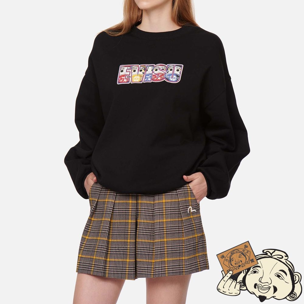 Women Evisu DARUMA AND KAMON PRINT SWEATSHIRT Noir | 824ZHCMNK