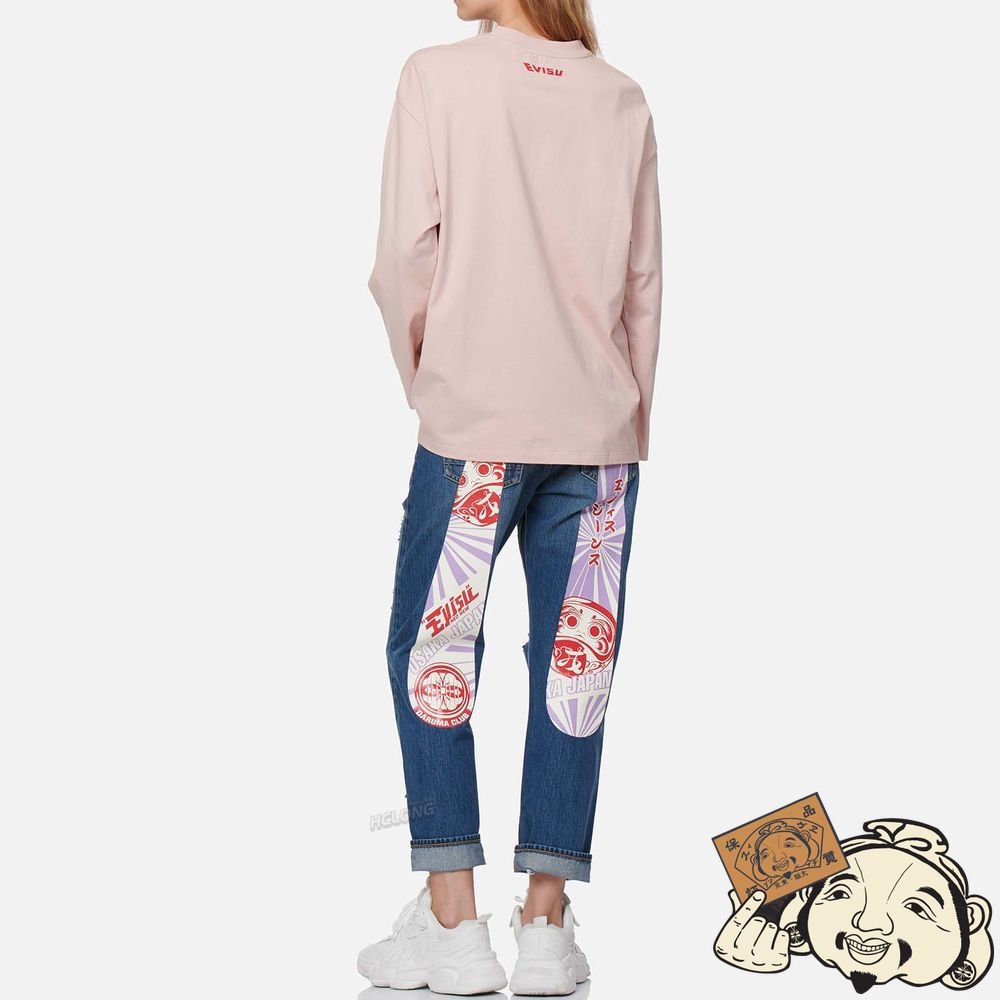 Women Evisu DARUMA AND LOGO PRINT T-SHIRT Rose | 340OFIYKW