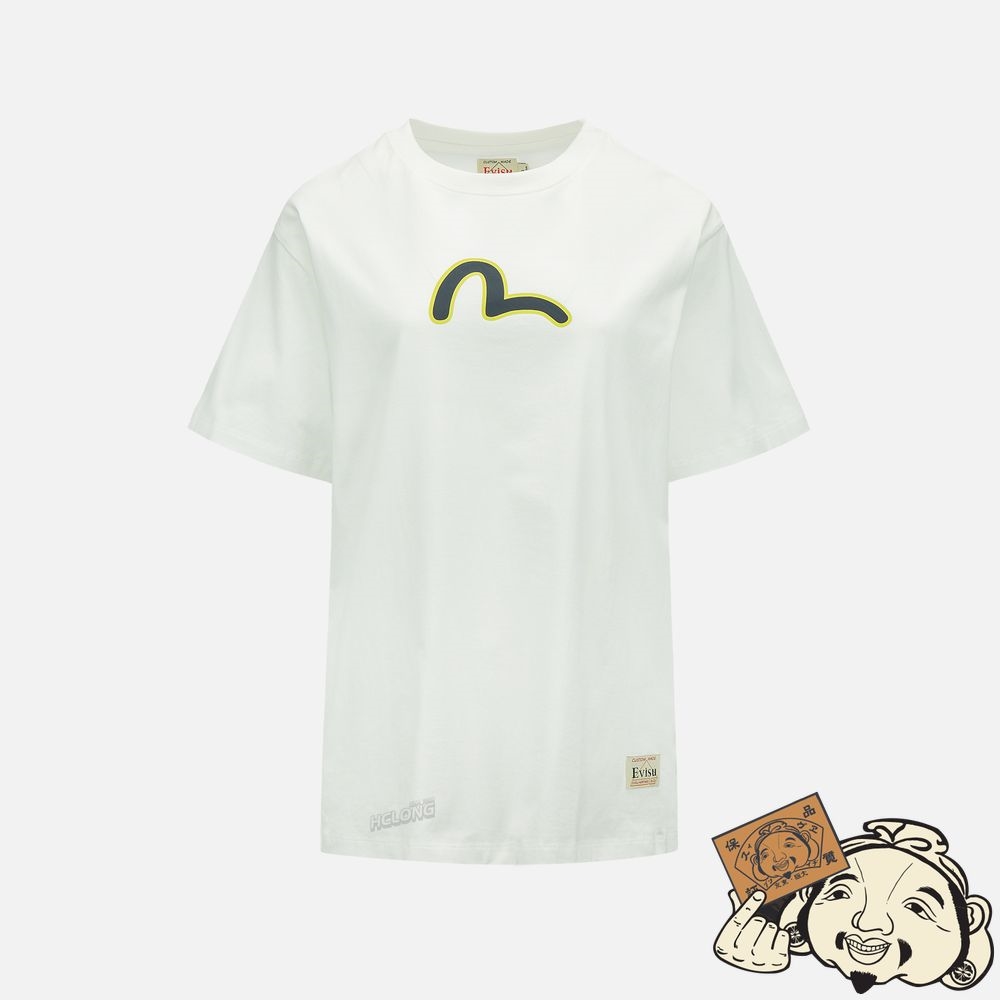 Women Evisu DARUMA BUDDIES PRINT T-SHIRT Blanche | 358SBUHQD