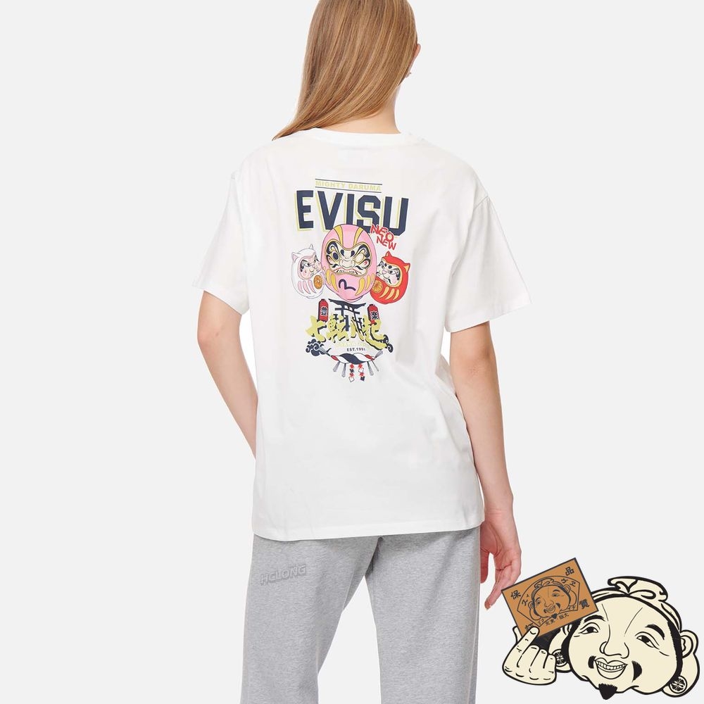 Women Evisu DARUMA BUDDIES PRINT T-SHIRT Blanche | 358SBUHQD