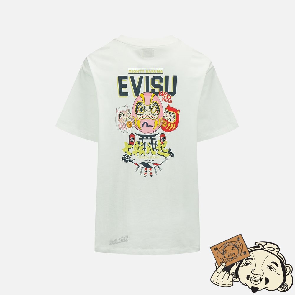 Women Evisu DARUMA BUDDIES PRINT T-SHIRT Blanche | 358SBUHQD