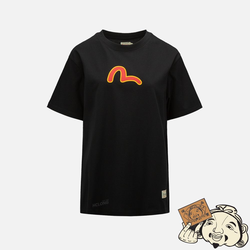 Women Evisu DARUMA BUDDIES PRINT T-SHIRT Noir | 654EJVNCQ