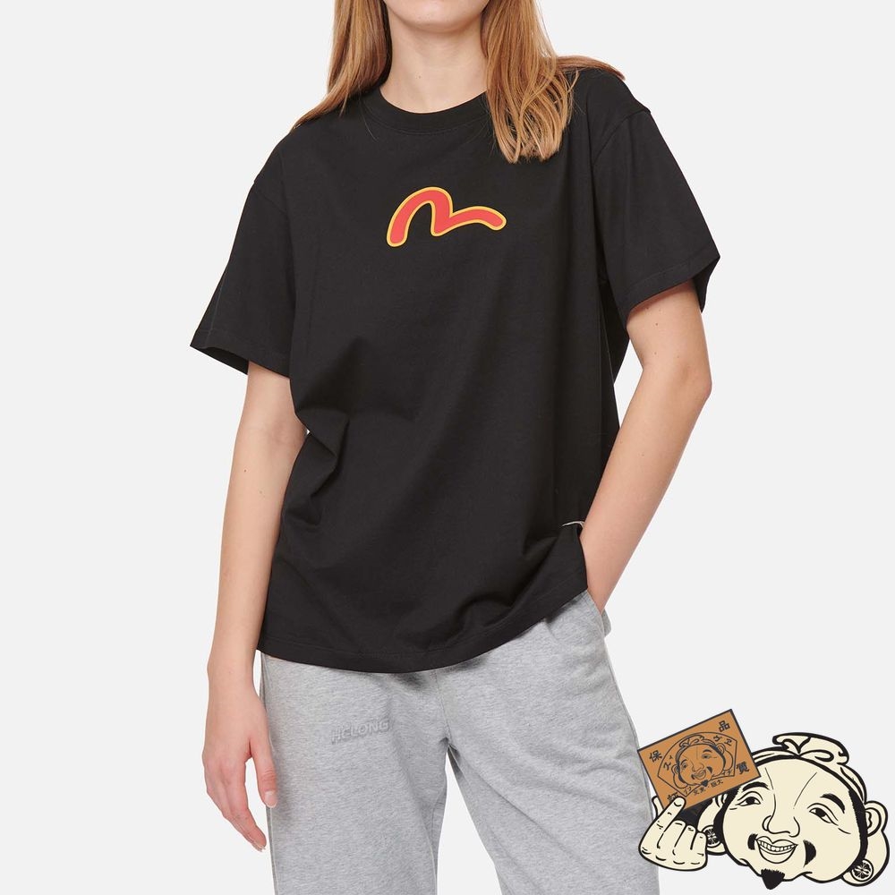 Women Evisu DARUMA BUDDIES PRINT T-SHIRT Noir | 654EJVNCQ