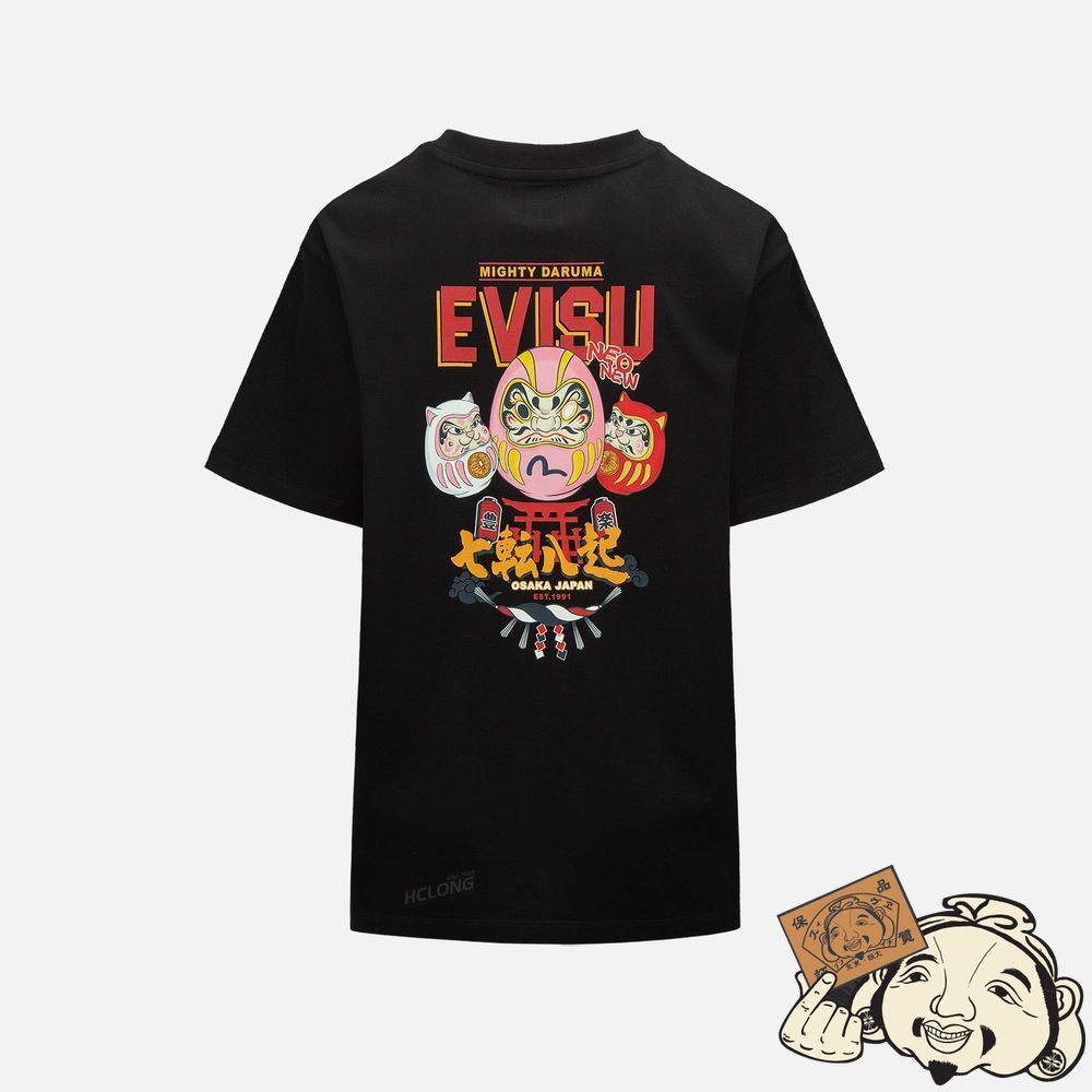 Women Evisu DARUMA BUDDIES PRINT T-SHIRT Noir | 654EJVNCQ