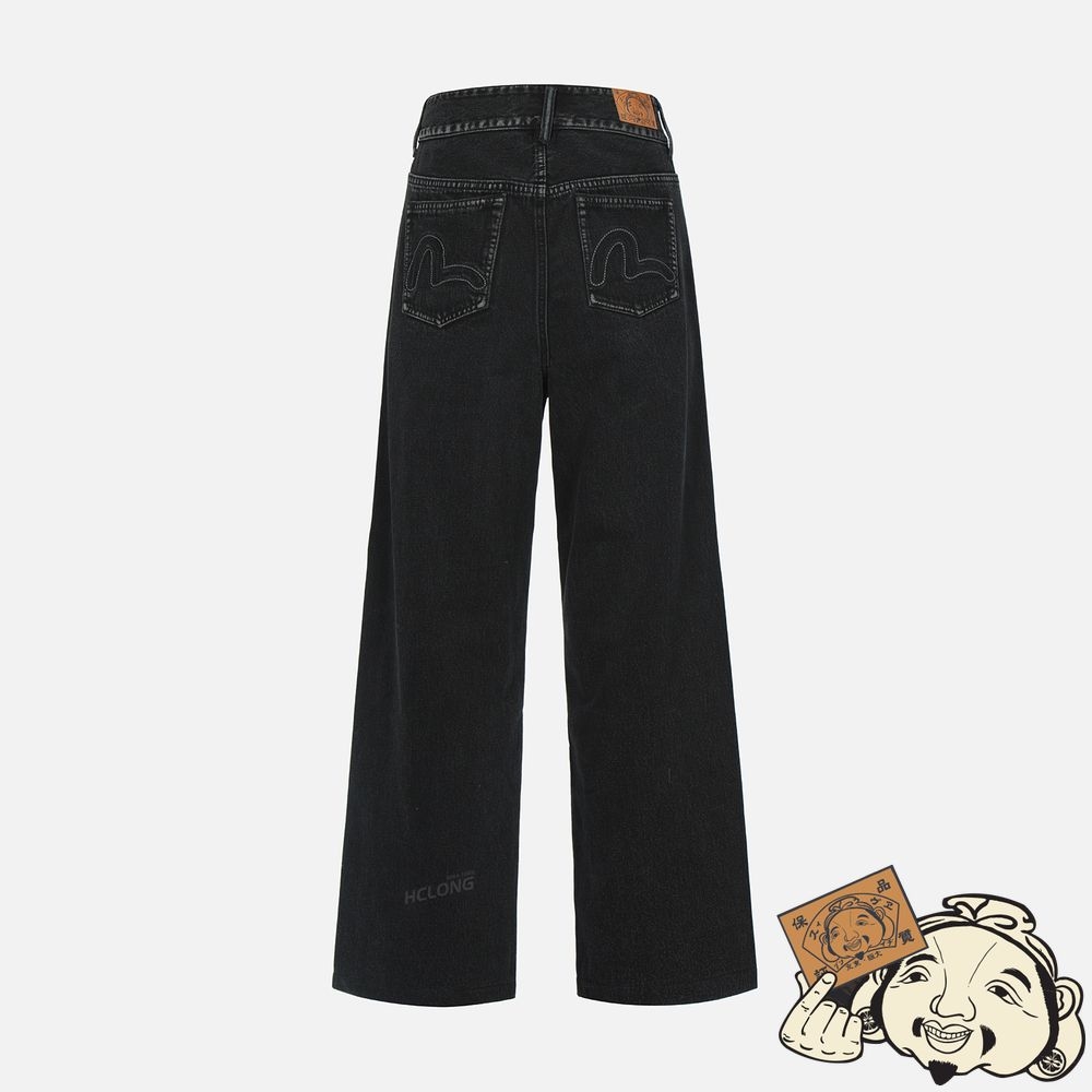Women Evisu DENIM AND TERRY RECONSTRUCTED WIDE-LEG JEANS Noir | 705QZWDCU