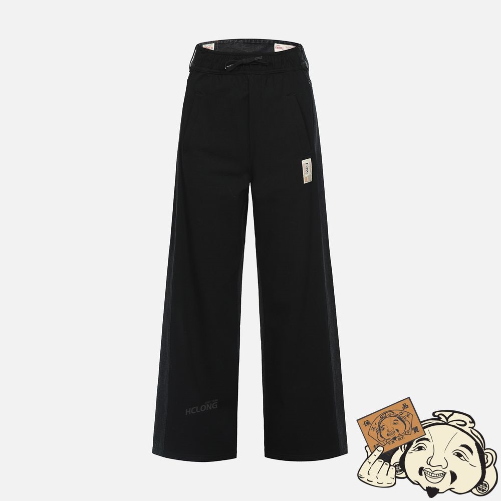 Women Evisu DENIM AND TERRY RECONSTRUCTED WIDE-LEG JEANS Noir | 705QZWDCU