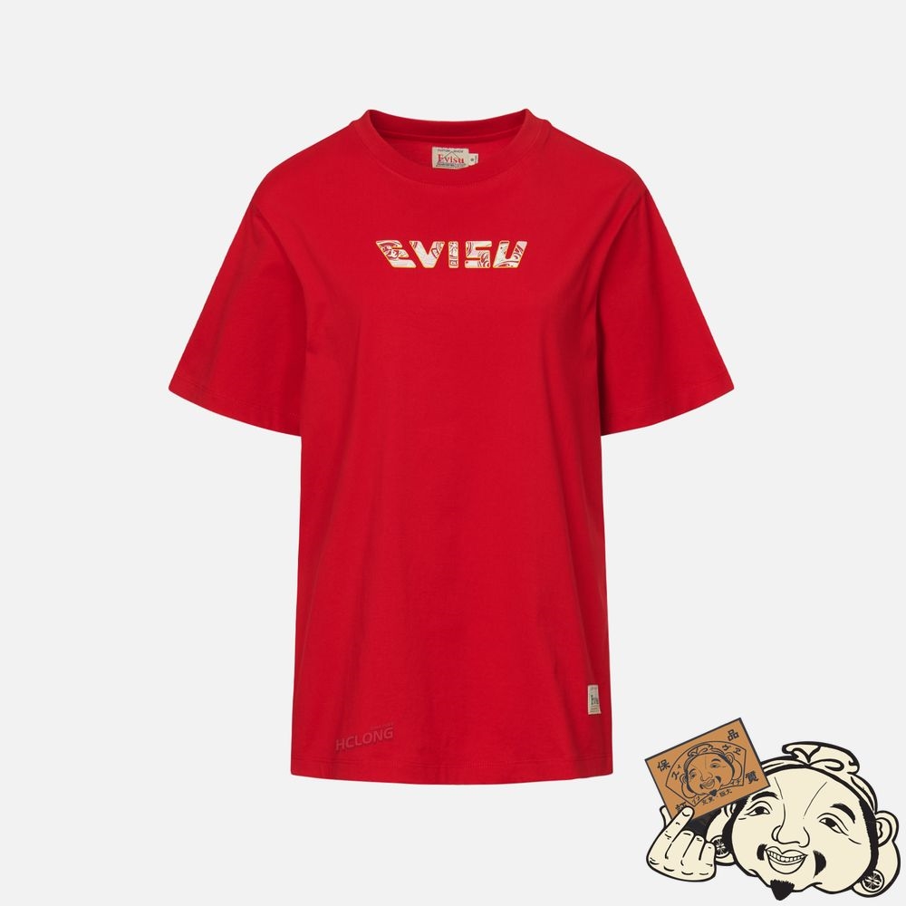 Women Evisu DOUBLE DAICOCK PRINT T-SHIRT Rouge | 921SFIHOW
