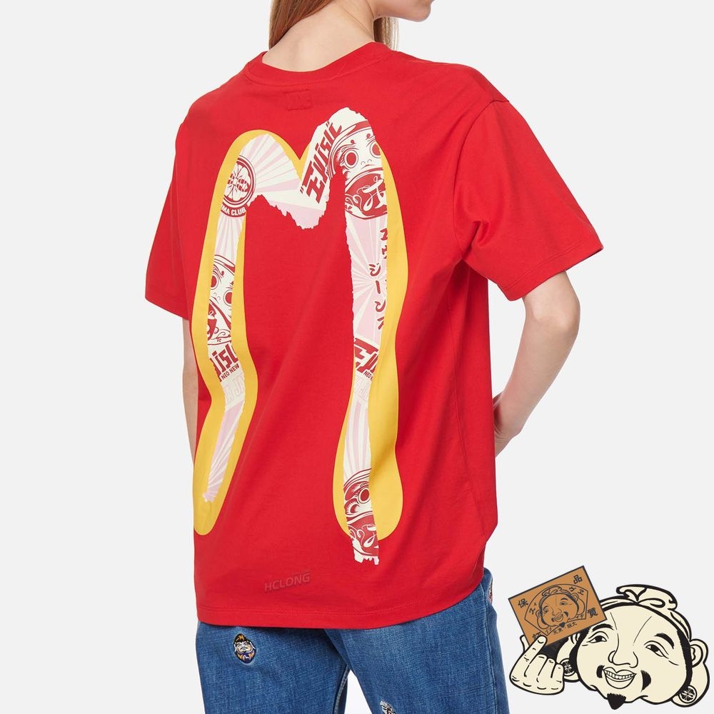 Women Evisu DOUBLE DAICOCK PRINT T-SHIRT Rouge | 921SFIHOW