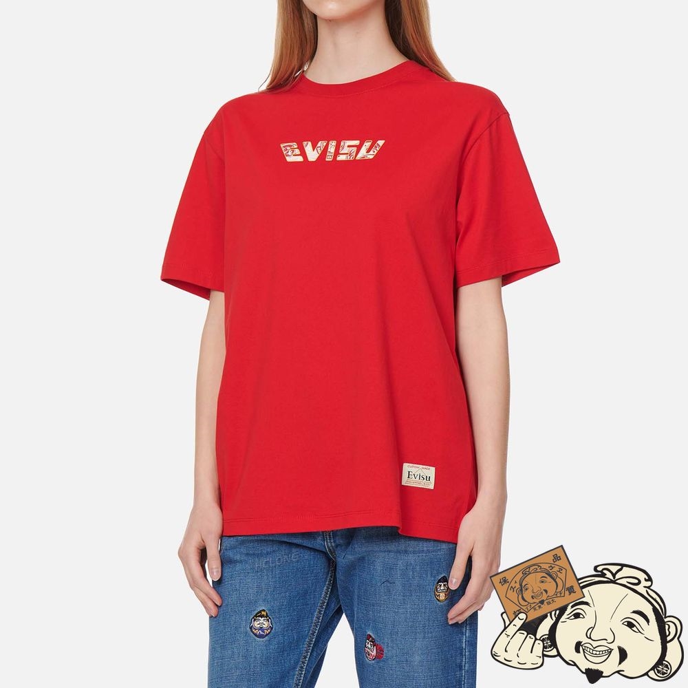 Women Evisu DOUBLE DAICOCK PRINT T-SHIRT Rouge | 921SFIHOW