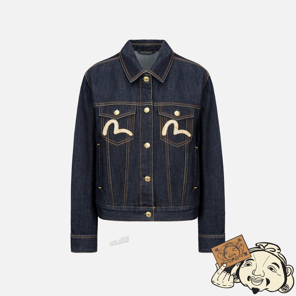 Women Evisu DRAGON BROCADE APPLIQUÉ DENIM JACKET Indigo | 084DUWSKF