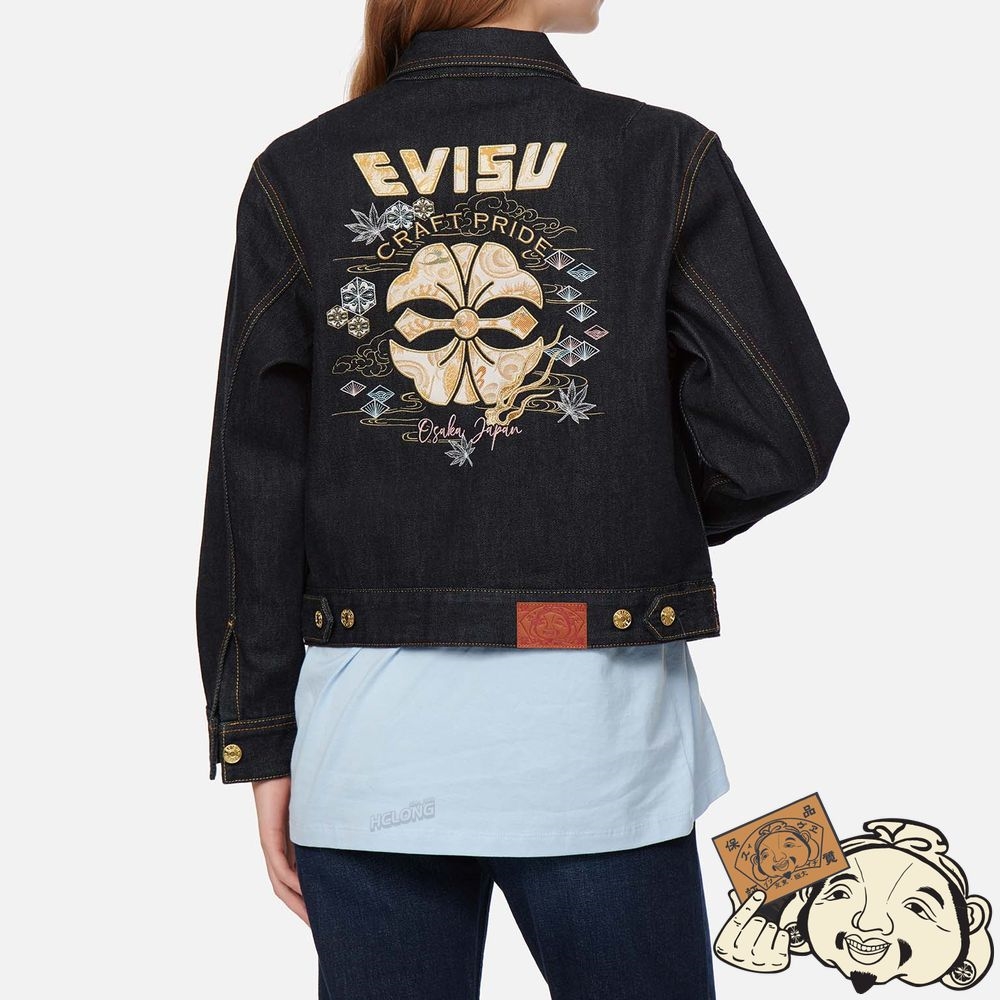 Women Evisu DRAGON BROCADE APPLIQUÉ DENIM JACKET Indigo | 084DUWSKF