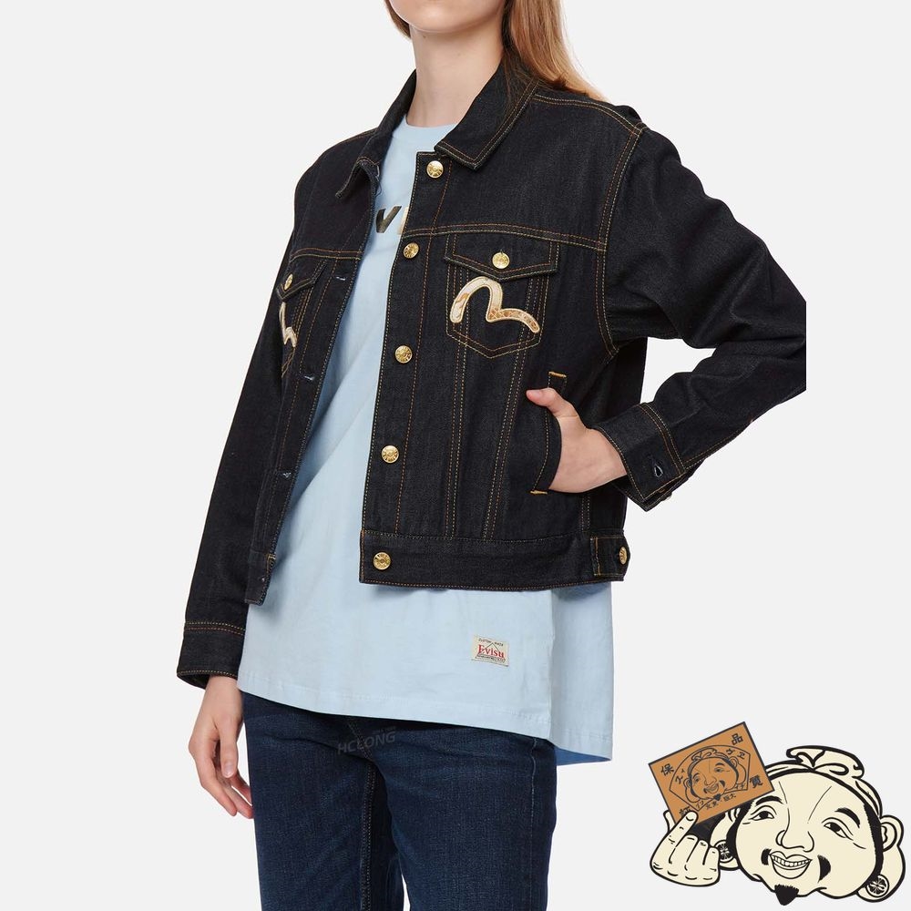 Women Evisu DRAGON BROCADE APPLIQUÉ DENIM JACKET Indigo | 084DUWSKF