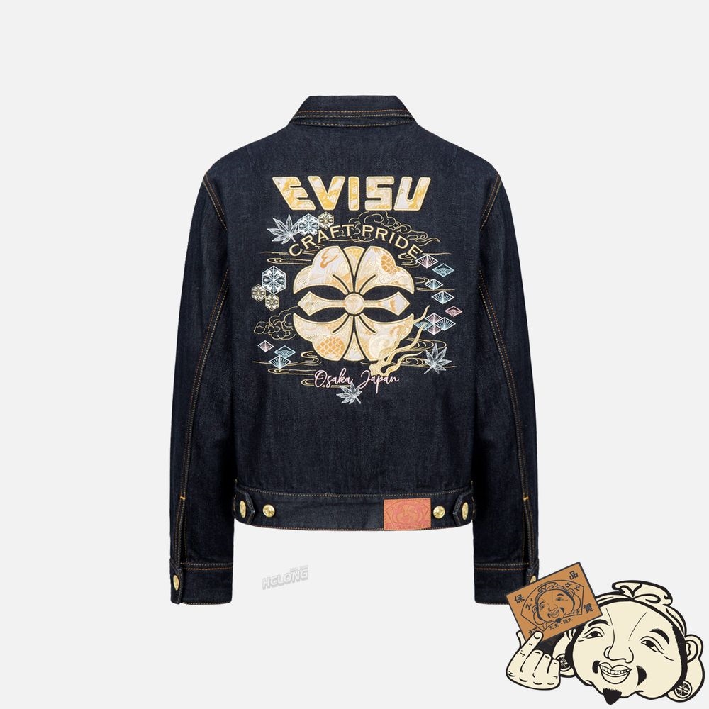 Women Evisu DRAGON BROCADE APPLIQUÉ DENIM JACKET Indigo | 084DUWSKF