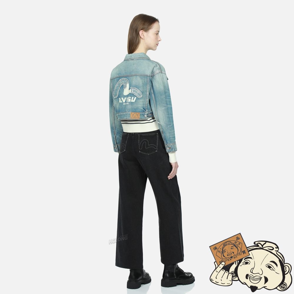 Women Evisu EMBELLISHED DENIM SEAGULL APPLIQUÉ DENIM JACKET Indigo | 324FAJTXL