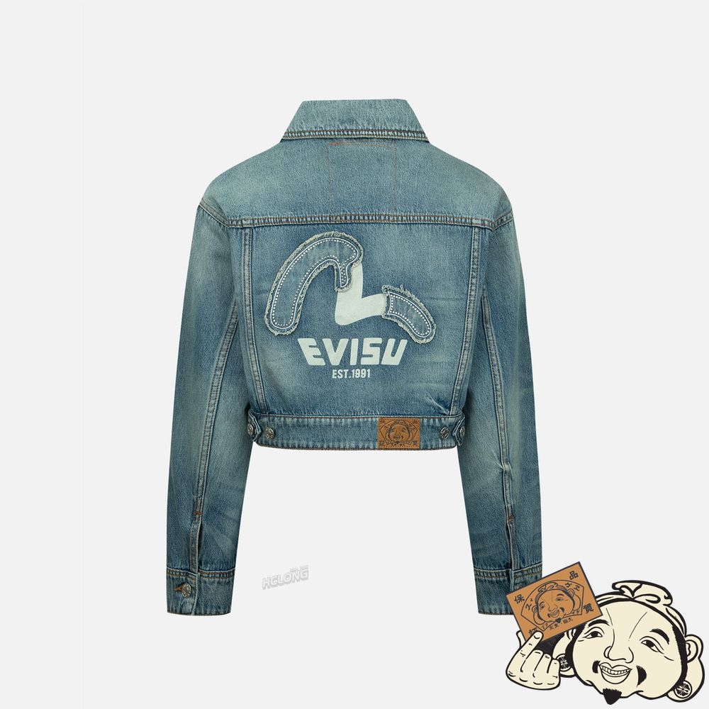 Women Evisu EMBELLISHED DENIM SEAGULL APPLIQUÉ DENIM JACKET Indigo | 324FAJTXL