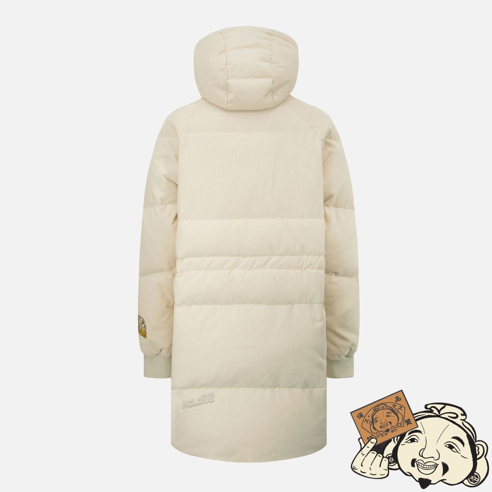 Women Evisu EVISU SQUAD EMBROIDERY CORDUROY DOWN COAT Blanche | 324WZRHAT